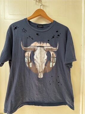 Zutter women’s  Short-Sleeve Bull Skull Graphic Tee - Slate Blue